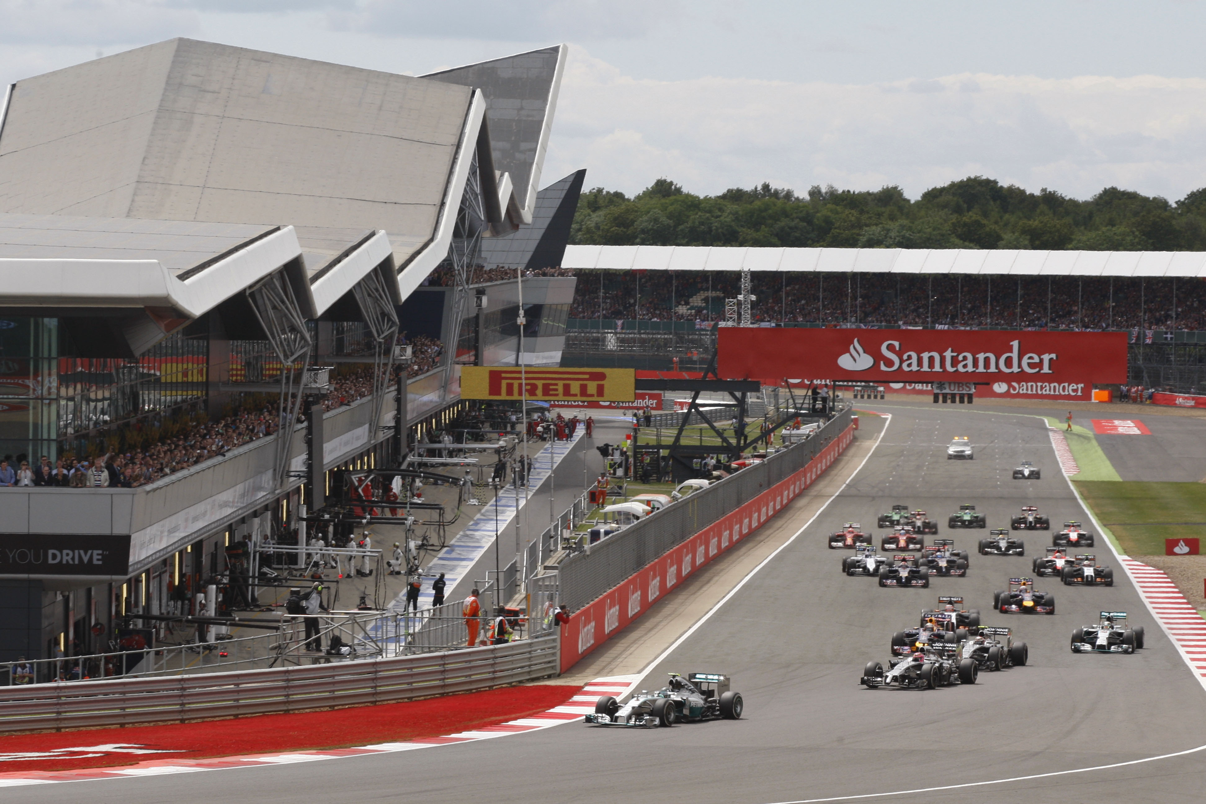 Lights out at the British Grand Prix and into the first corner at Silverstone